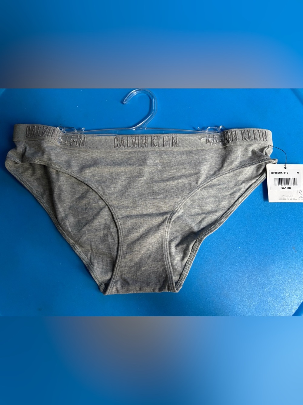 Calvin Klein Gray Cotton Bikini Briefs with Logo Waistband
